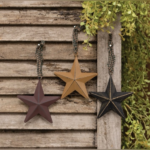 *Hanging Metal Primitive Stars With Gingham Hanger 3.75” Set of Three - Picture 8 of 17